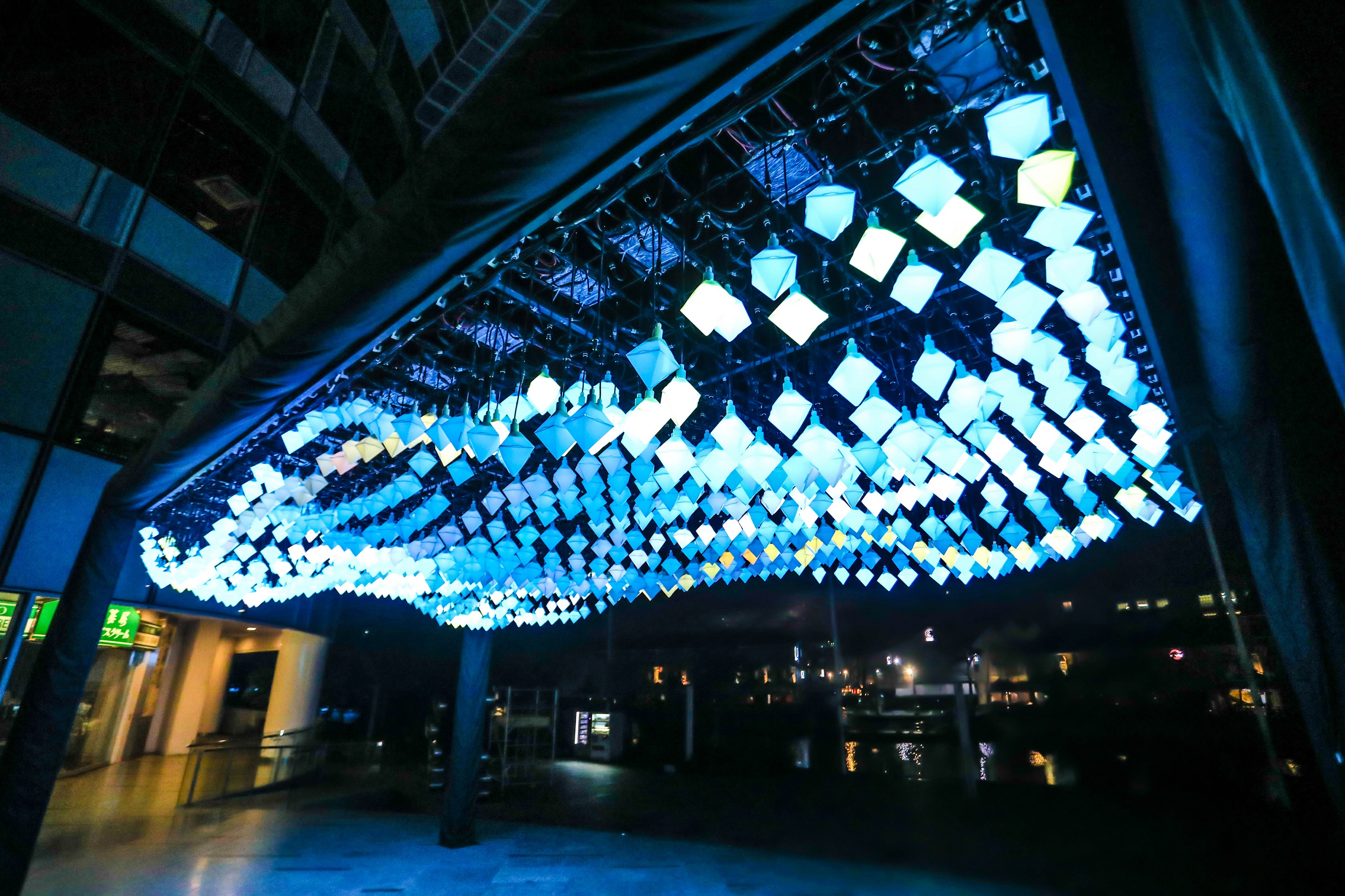 Light installation. Crystal Lights Singapore. Fan Light installation. Its all illuminated. Interactive light